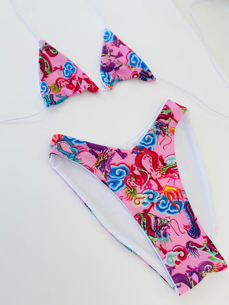 SPAGHETTI STRAP TRIANGLE BIKINI - PINK DRAGON (UK 8)